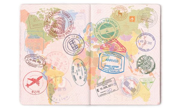 ویزا تمبر مهر در گذرنامه نقشه جهان سفر