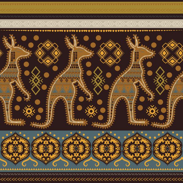 الگوی بدون درز دستی بوهمی با زیور آلات کانگورو و قبیله ای سبک بومی استرالیا