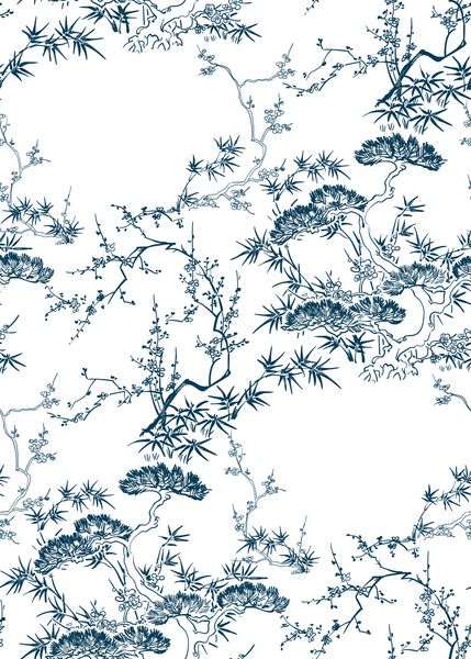 طراحی چینی ژاپنی طرح جوهر سبک طراحی الگوی بدون درز کاج هلو شکوفه بامبو