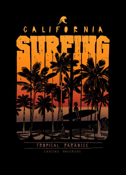 گشت و گذار در ساحل نخل کالیفرنیا چاپ تی شرت چاپی چاپی mavericks