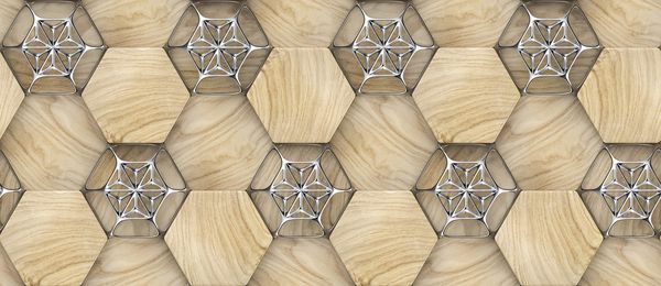 شش گوش شش ضلعی ساخته شده از چوب با تزئینات نقره ای بلوط چوب مواد بافت واقع بینانه بدون درز با کیفیت بالا