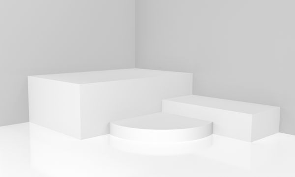 3D رندر تریبون سفید در پس زمینه اتاق سفید برای نمایش