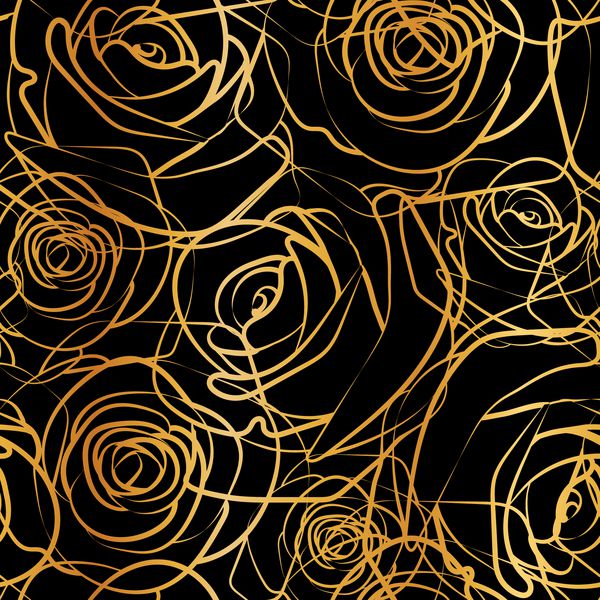 گل رز طلایی صاف الگوی شبح گل تصویر زمینه بافت قابل تکرار بدون درز در زمینه سیاه و سفید