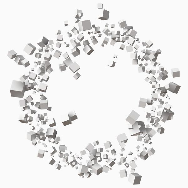 مکعب های سفید در اندازه های مختلف در مدار دایره ای تصویر برداری 3 بعدی سبک