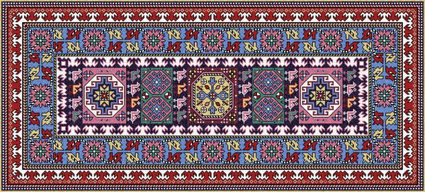 فرش رنگارنگ شرقی موزائیک رنگارنگ با زینت هندسی سنتی قومی فرش طرح دار با قاب مرزی تصویر برداری 10 EPS