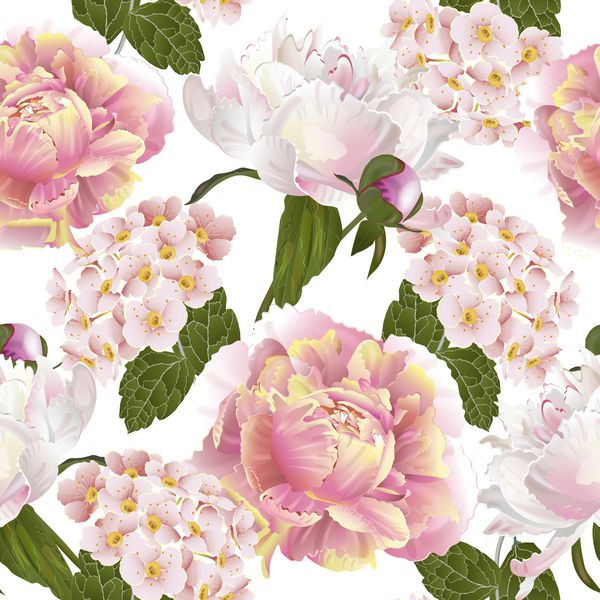 الگوی گل وکتور گیاه شناسی و وکتور گل با گلهای گل صد تومانی الگوی گلدار مدرن برای پارچه کاغذ دیواری چاپ بسته بندی هدیه تبریک یا پیش زمینه عروسی طرح بهار یا تابستان