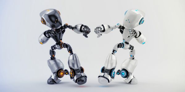 دو مبارزه شخصیت رباتیک هوشمند رندر سه بعدی