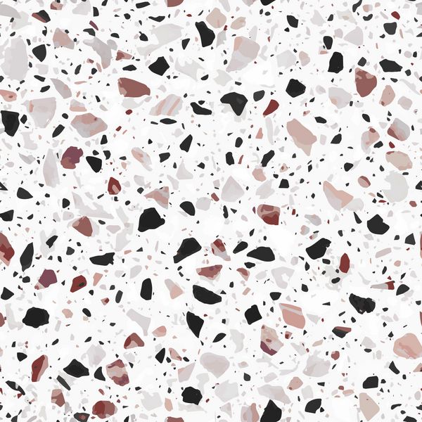الگوی یکپارچه وکتور کفپوش Terrazzo در رنگ های خاکستری روشن با لهجه های قرمز طبقه کلاسیک ایتالیایی به سبک ونیزی متشکل از سنگ طبیعی گرانیت کوارتز سنگ مرمر شیشه و بتن