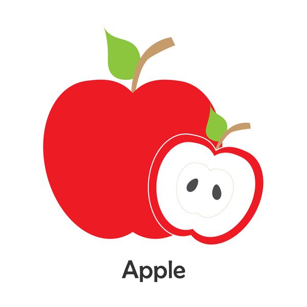 اپل با برش در سبک کارتونی کارت با میوه برای بچه ها فعالیت های پیش دبستانی برای کودکان تصویر برداری