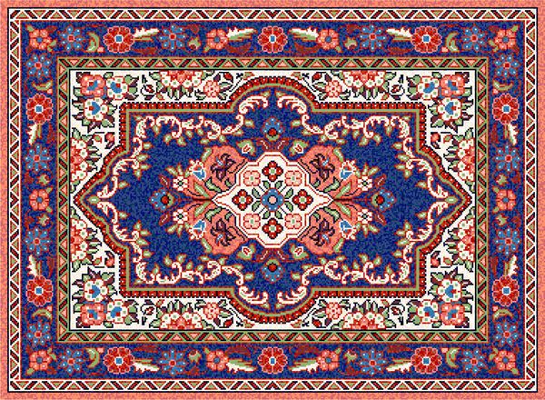 فرش موزائیک رنگارنگ شرقی با نقوش سنتی سنتی گل و زینت هندسی فرش طرح دار با قاب مرزی تصویر برداری 10 EPS