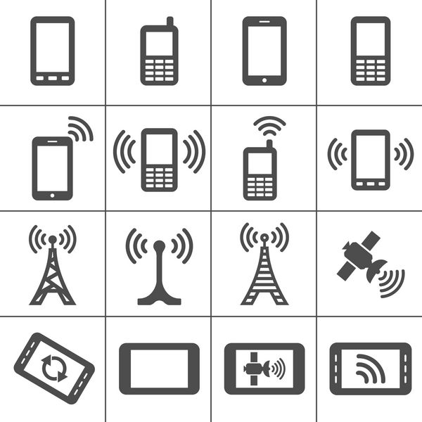 سری آیکون های ساده دستگاه های تلفن همراه و فناوری بی سیم