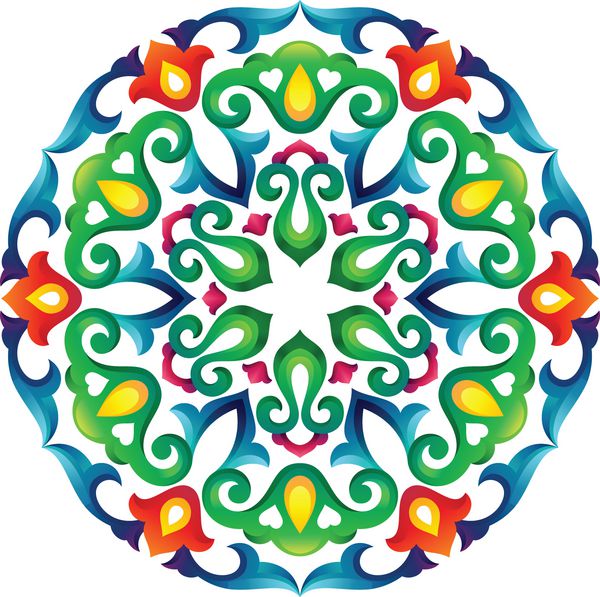 ماندالای زینتی تاتار بومی به سبک فارسی و ترکی دایره تزئینی دست ساز اصلی با شیب رنگارنگ در سنت شرقی الگوی گل با لاله ها و قلب ها درجه یک و تازه