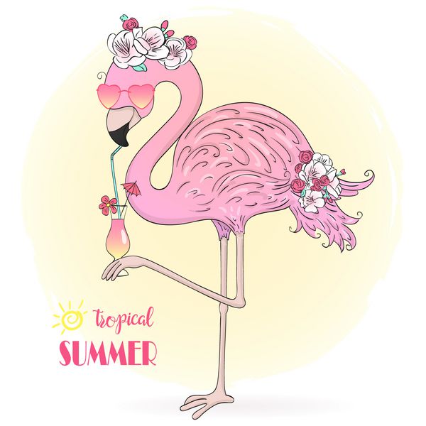 دست زیبا صورتی کوچک Flamingo با کشیده شده است تصویر برداری EPS10