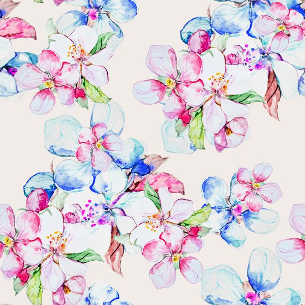 الگوی تصویرسازی آبرنگ گلهای Apple Tree Pastel Flower
