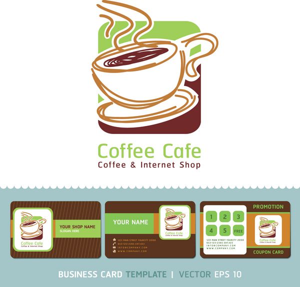 نماد آیکون کافه قهوه و طراحی کارت ویزیت تصویر برداری EPS 10