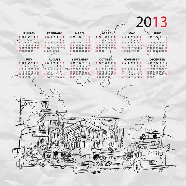 تقویم وکتور 2013 با تصویر نمای شهری