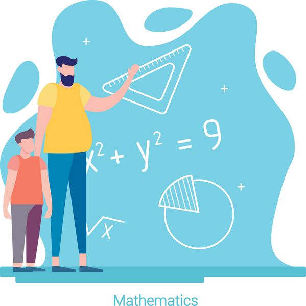 بازگشت به مدرسه پدر و پسر ریاضیات را مطالعه می کنند مفهوم آموزش تصویر برداری