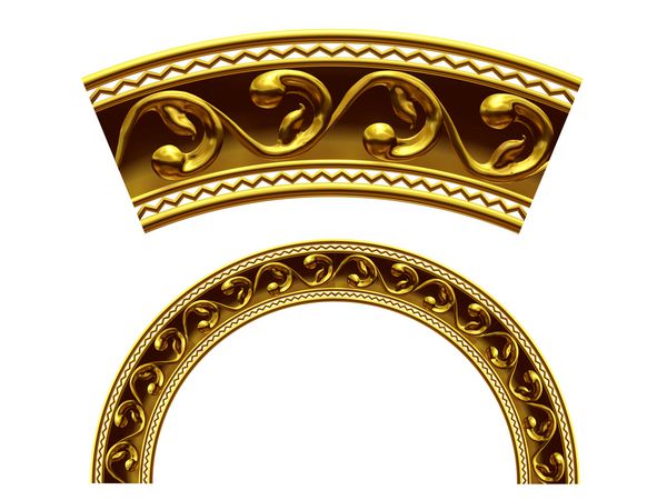 بخش تزئینی طلایی amp quot ؛ زیگزاگ amp quot ؛ نسخه گرد زاویه چهل و پنج درجه برای گوشه یا دایره تصویر 3D بر روی سفید جدا شده