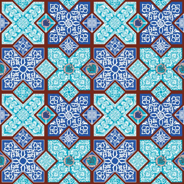 الگوی یکپارچه به شکل کاشی های فارسی معرق تزئین شده با تزئینات ایرانی