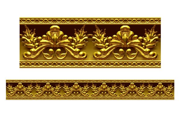 بخش طلایی تزئینی برابری و مستقیم نسخه ی مستقیم برای یخ زدگی قاب یا حاشیه تصویر سه بعدی روی سفید جدا شده است