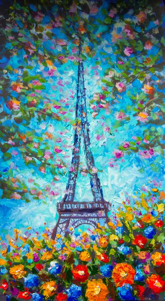 نقاشی برج ایفل در پاریس فرانسه در امپرسیونیسم بهاری
