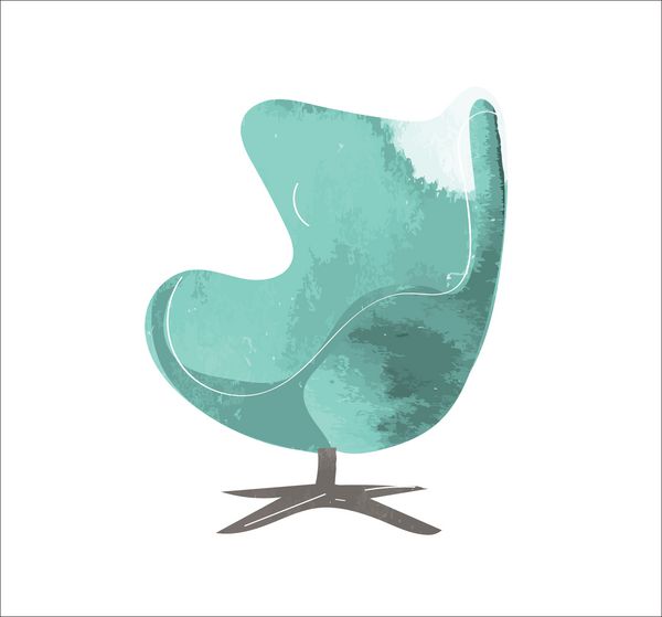 صندلی آبرنگ صندلی ترسیم شده دستی تصویر مبلمان برداری طراحی داخلی مدرن در اواسط قرن صندلی طراح دهه 1970