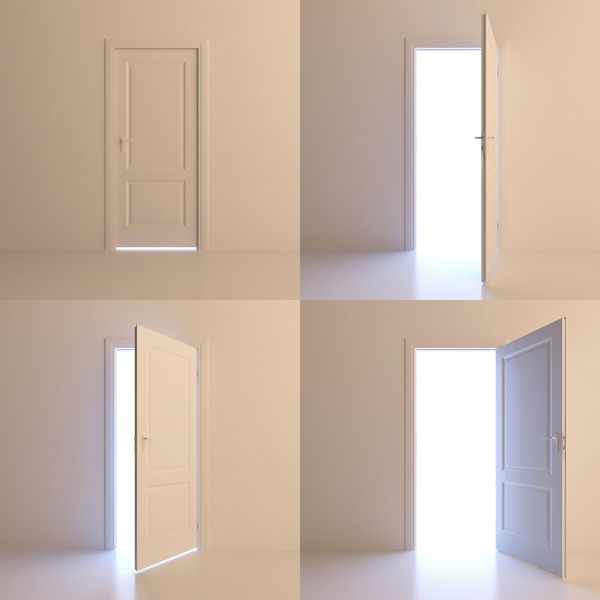 یک درب به مدت چهار مرحله باز می شود چهار موقعیت متفاوت یک درب