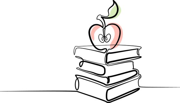 طراحی خط مداوم پشته کتاب با سیب تصویر برداری