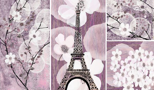 مجموعه نقاشی های روغن طراح دکوراسیون داخلی هنر انتزاعی مدرن روی بوم مجموعه الگوهای با بافت ها و رنگ های مختلف بهار در پاریس