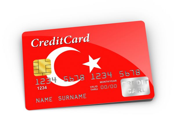 کارت اعتباری رندر سه بعدی پوشیده از پرچم ترکیه