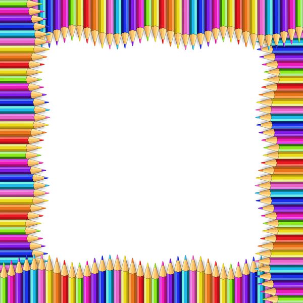 حاشیه موج دار مربعی ساخته شده از مدادهای چوبی چند رنگی که بر روی زمینه سفید جدا شده اند بازگشت به چارچوب مدرسه مفهوم الگوی مرز یا قاب عکس با فضای خالی از نسخه برای متن