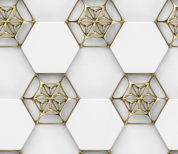 شش گوش شش ضلعی ساخته شده از چوب سفید رنگ با دکوراسیون شبکه طلا بافت واقع بینانه بدون درز با کیفیت بالا