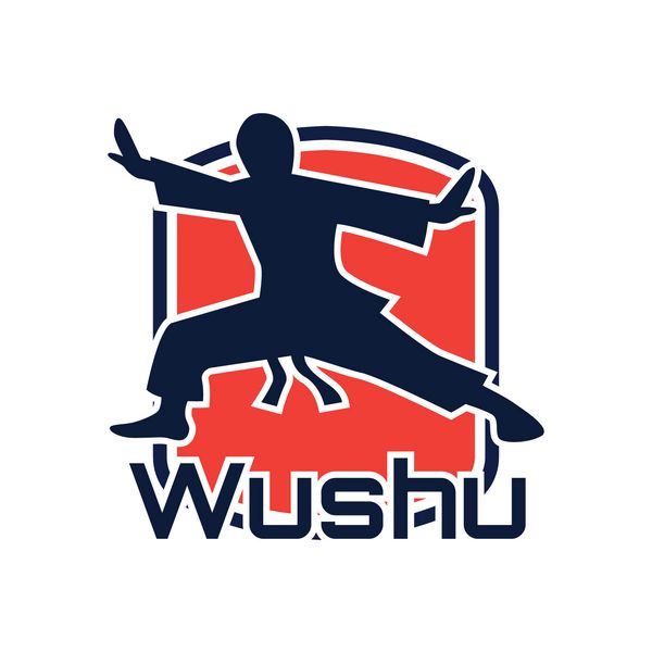 wushu با آرم سلاح جدا شده در پس زمینه سفید تصویر برداری