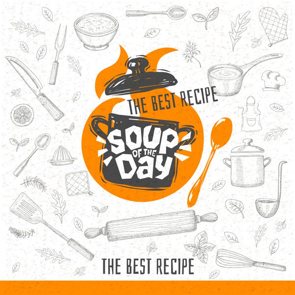 سوپ روز نماد آشپزی سبک طرح نماد برای نشان ها برچسب ها لوگو رستوران منو کلاس آشپزخانه کافه استودیوی غذا تصویر برداری دستی کشیده شده