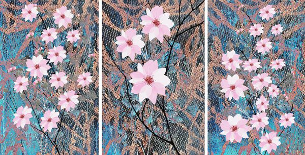 مجموعه نقاشی های روغن طراح دکوراسیون داخلی هنر انتزاعی مدرن روی بوم مجموعه الگوهای با بافت ها و رنگ های مختلف گلهای صورتی