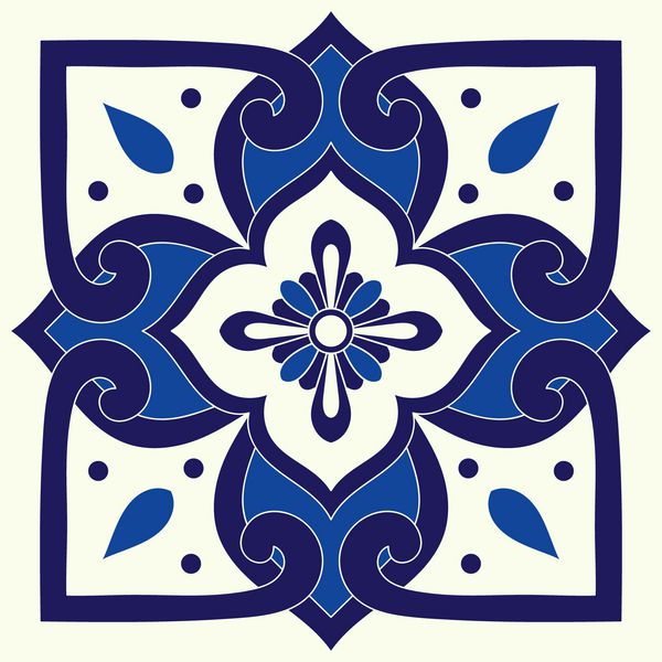 عنصر وکتور الگوی کاشی پرتغالی با تزئینات آبی و سفید پرتغال azulejos sicily majolica ایتالیایی تالورا مکزیکی نقوش سرامیکی اسپانیایی بافت موزاییک برای آشپزخانه یا کف حمام