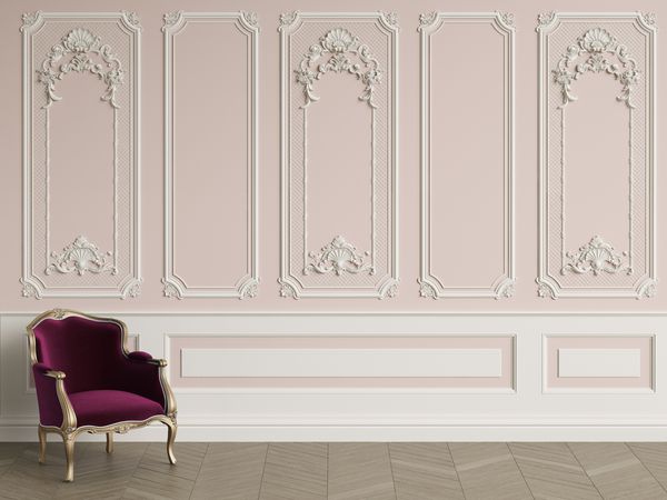 صندلی کلاسیک در فضای داخلی کلاسیک با فضای کپی دیوارهای با پوشش ارائه کفپوش پارکت طبقه