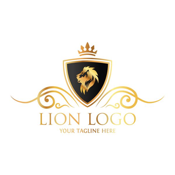 طراحی لوگوی رویال رویال کینگ آرم شیر شیر نماد سلطنتی پادشاه هویت نام تجاری مردان مد