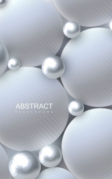 پس زمینه انتزاعی با حوزه های 3D حباب های نقره ای و سفید یا مهره تصویر برداری توپهای ساخته شده با الگوی نیمکره مفهوم پوشش جواهرات بنر عمودی طراحی عنصر دکوراسیون
