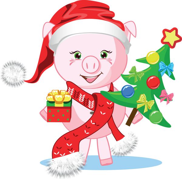 خوک شیرین در کلاه زمستانی تصویر برداری برای سال جدید