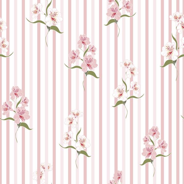 الگوی یکپارچه گل با گل های زنبق آلسترومریا زیبا در قالب زمینه راه راه وکتور مجموعه گل شکوفه برای دعوت عروسی و طراحی کارت پستال