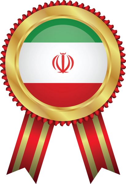 نشان طلایی با روبان قرمز و پرچم ایران کیفیت ایران