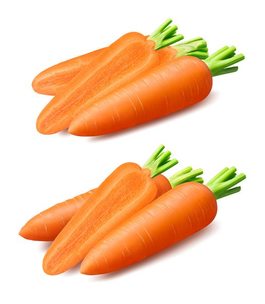 هویج های خرد شده جدا شده بر روی زمینه سفید عناصر طراحی بسته بندی با مسیر قطع