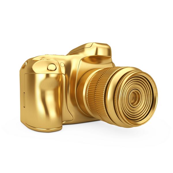 مفهوم جایزه عکاسی دوربین عکس دیجیتال جایزه طلایی با پس زمینه سفید ارائه 3 بعدی
