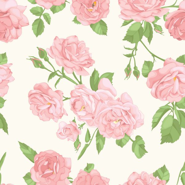 الگوی بدون درز پرنعمت با گلهای شکوفه گلهای رز تصویر برداری رنگ های پاستلی