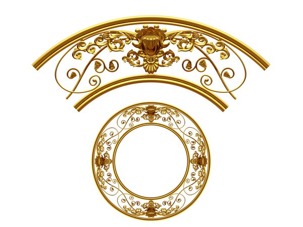 بخش تزئینی طلایی gentle € آرام و amp quot ؛ نسخه گرد زاویه نود درجه برای گوشه یا دایره تصویر 3D جدا شده روی رنگ سفید