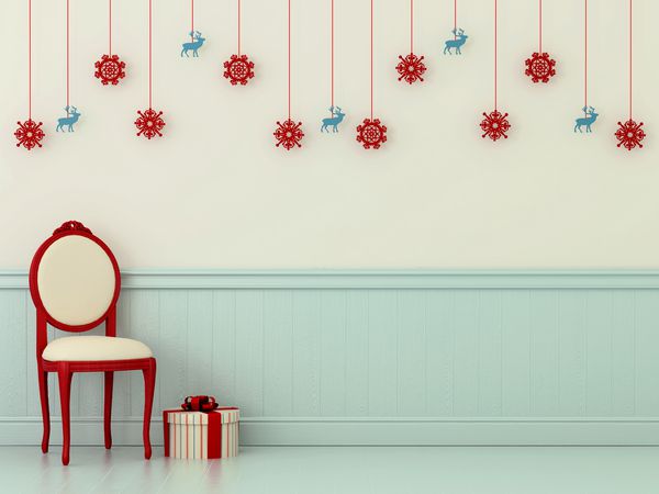 ترکیب کریسمس با صندلی های قرمز روشن تزئینات حاضر و کریسمس