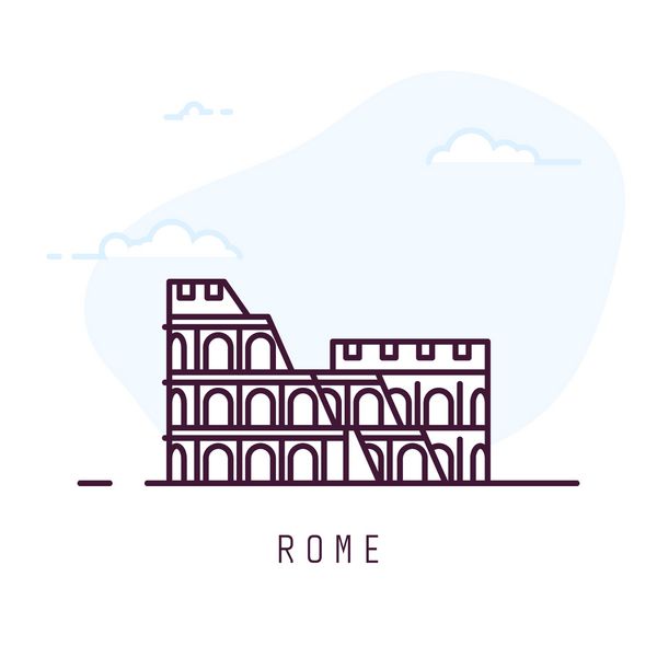 تصویر سبک خط شهر رم نقطه عطف معروف کولوسئوم در رم معماری سمبل شهر ایتالیا تصویر زمینه بردار ساختمان آسمان با ابرهای روی زمینه بنر مسافرتی و گردشگری