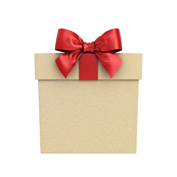 جعبه هدیه مقوایی یا جعبه موجود با کمان روبان قرمز جدا شده در رندر سه بعدی در زمینه سفید