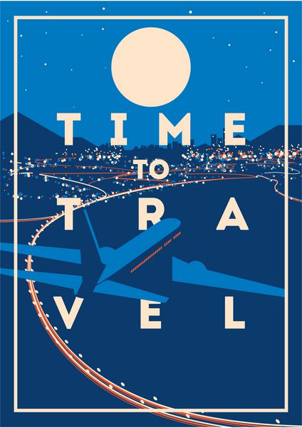 زمان سفر و پوستر تعطیلات تابستانی پوستر قالب سفر هواپیما نشان تصویر برداری پوستر تعطیلات با حروف